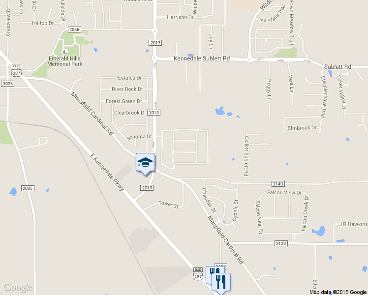 map of restaurants, bars, coffee shops, grocery stores, and more near 925 Mansfield Cardinal Road in Kennedale