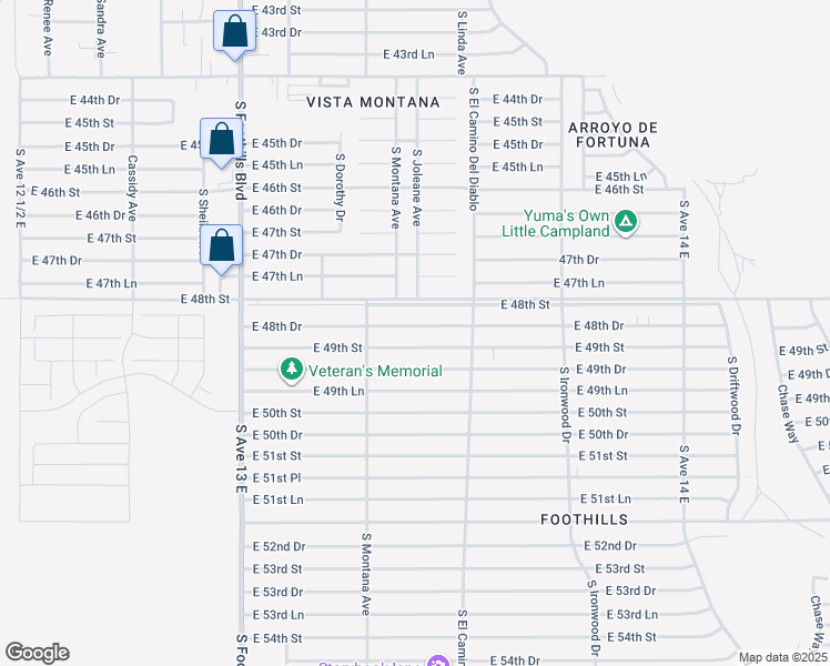 map of restaurants, bars, coffee shops, grocery stores, and more near 13398 East 49th Street in Yuma
