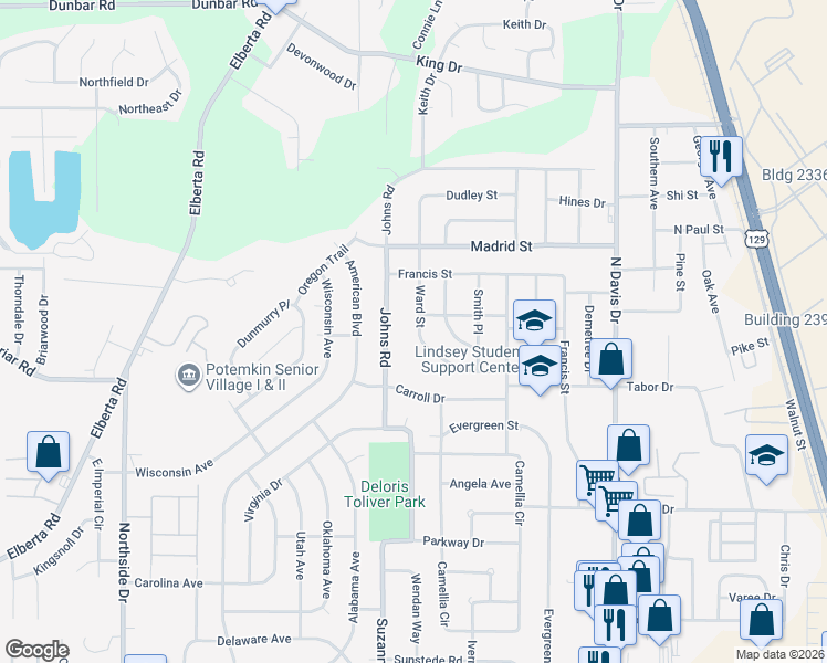 map of restaurants, bars, coffee shops, grocery stores, and more near 235 Ward Street in Warner Robins