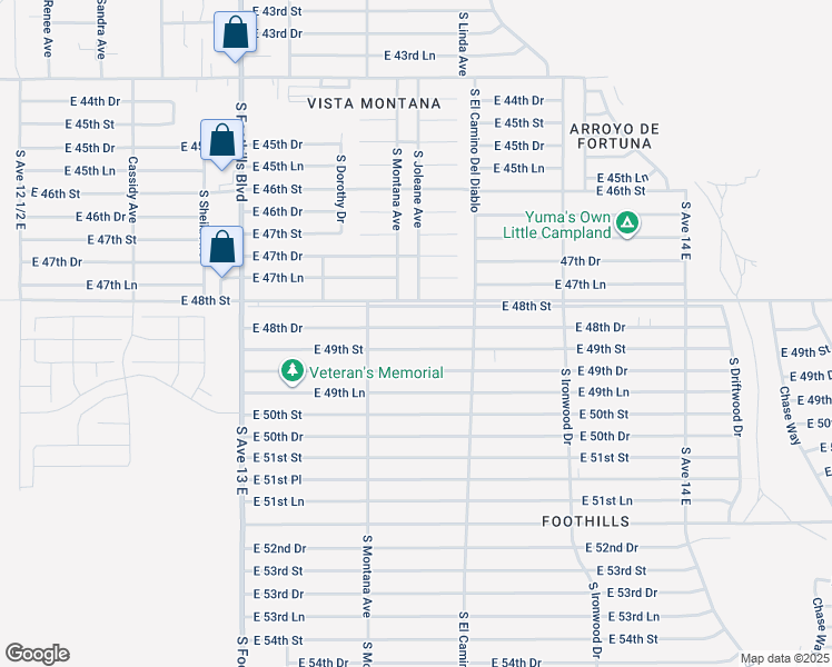 map of restaurants, bars, coffee shops, grocery stores, and more near 13398 East 49th Street in Yuma