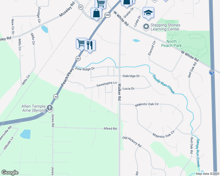 map of restaurants, bars, coffee shops, grocery stores, and more near 108 Abelia Lane in Byron