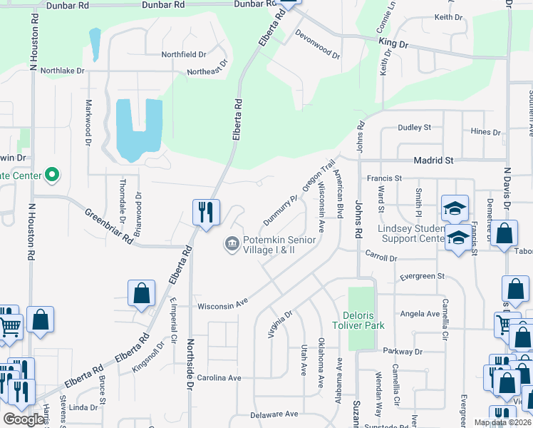 map of restaurants, bars, coffee shops, grocery stores, and more near 432 Dunmurry Place in Warner Robins