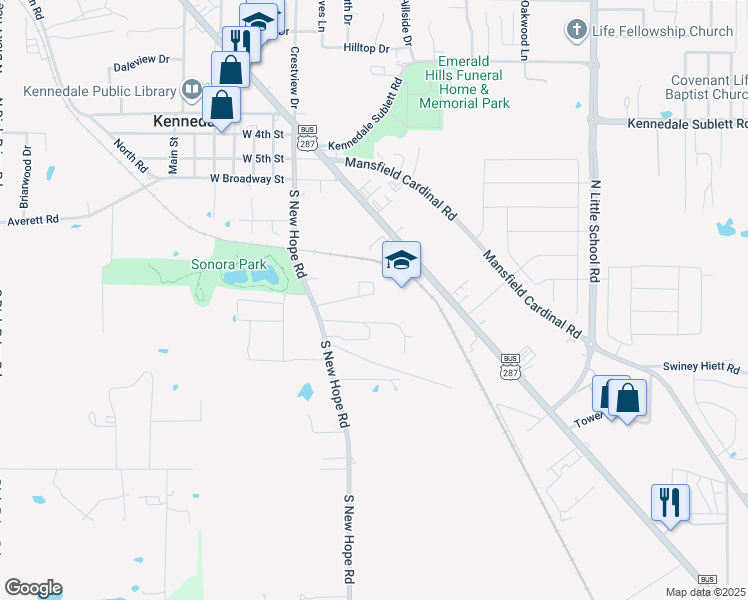 map of restaurants, bars, coffee shops, grocery stores, and more near 120a Pine Meadow Drive in Kennedale