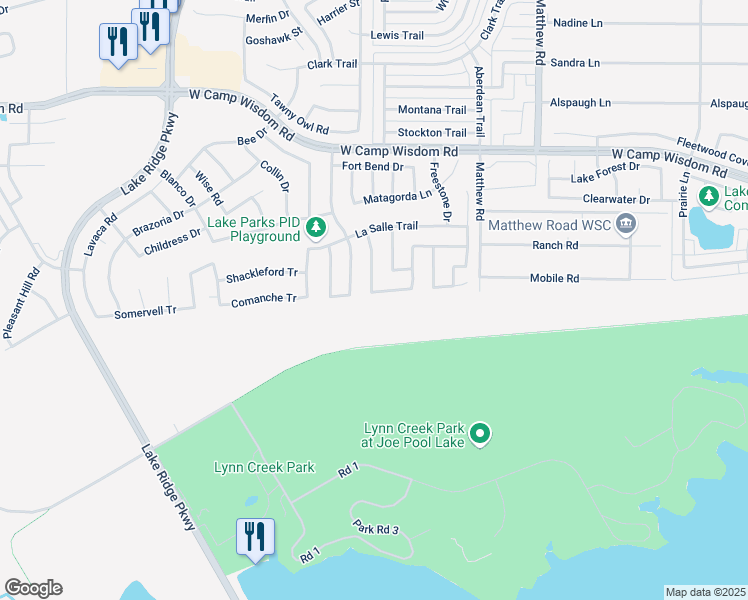 map of restaurants, bars, coffee shops, grocery stores, and more near 2147 Van Zandt Drive in Grand Prairie