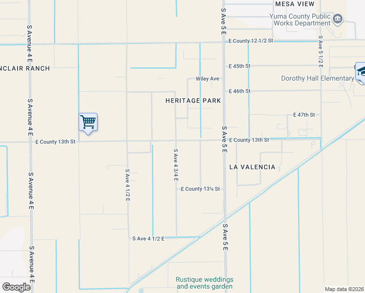map of restaurants, bars, coffee shops, grocery stores, and more near 13123 South Avenue 4 3/4 East in Yuma