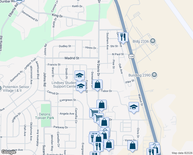 map of restaurants, bars, coffee shops, grocery stores, and more near 713 North Davis Drive in Warner Robins