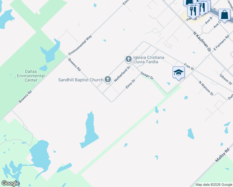 map of restaurants, bars, coffee shops, grocery stores, and more near 1002 Elmo Drive in Seagoville