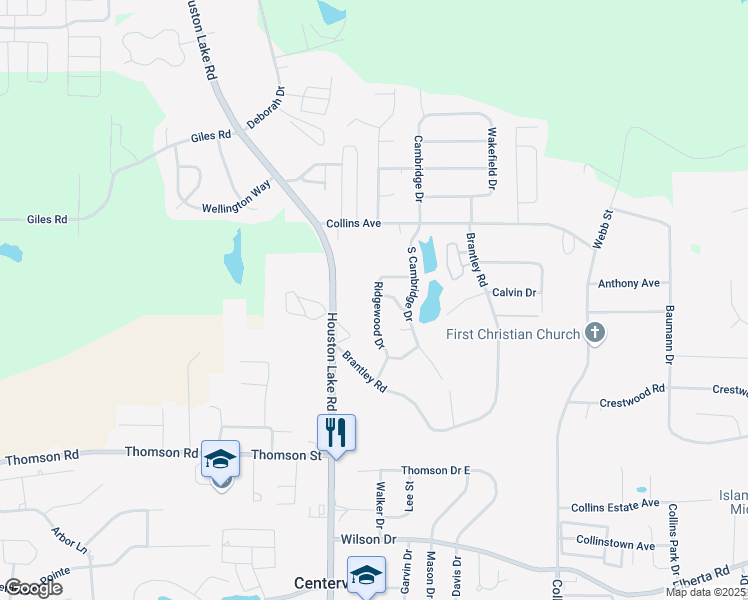 map of restaurants, bars, coffee shops, grocery stores, and more near 201-327 Ridgewood Drive in Centerville