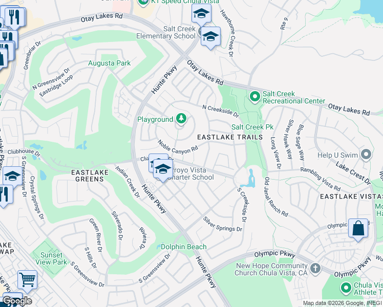 map of restaurants, bars, coffee shops, grocery stores, and more near 1259 Rock Creek Place in Chula Vista