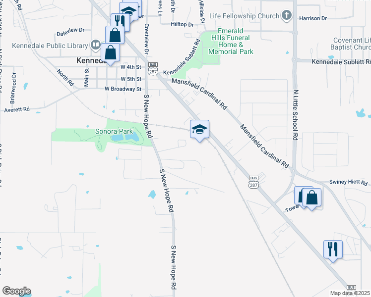 map of restaurants, bars, coffee shops, grocery stores, and more near 120a Pine Meadow Drive in Kennedale