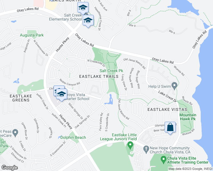 map of restaurants, bars, coffee shops, grocery stores, and more near 1306 North Creekside Drive in Chula Vista