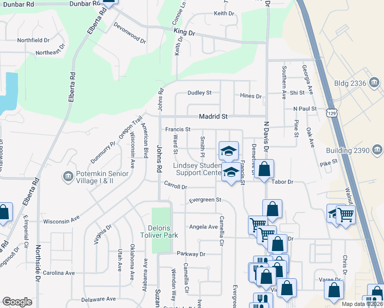 map of restaurants, bars, coffee shops, grocery stores, and more near 208 Crescent Drive in Warner Robins