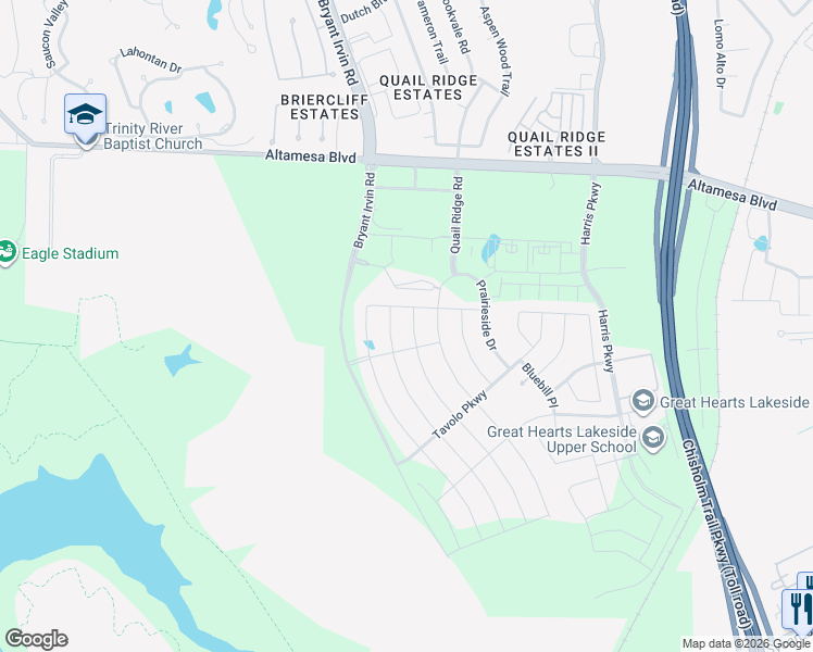map of restaurants, bars, coffee shops, grocery stores, and more near 7412 Winterbloom Way in Benbrook