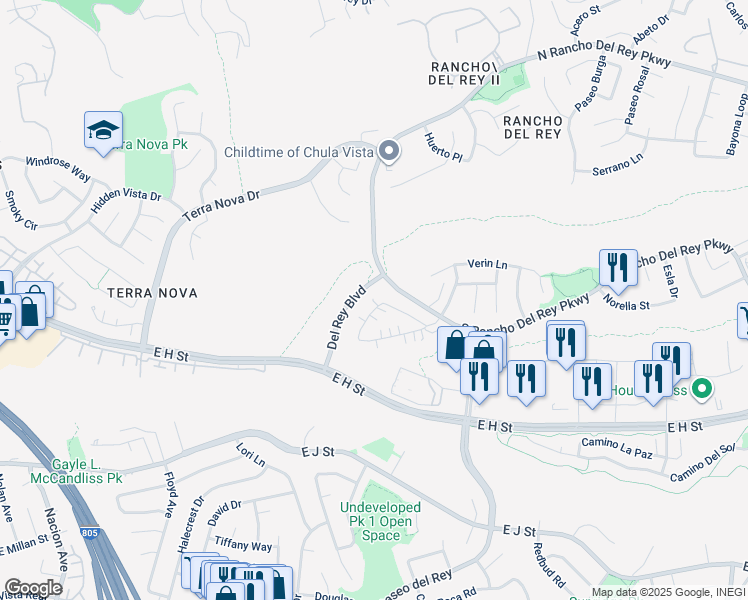 map of restaurants, bars, coffee shops, grocery stores, and more near 811 Caminito Estrella in Chula Vista