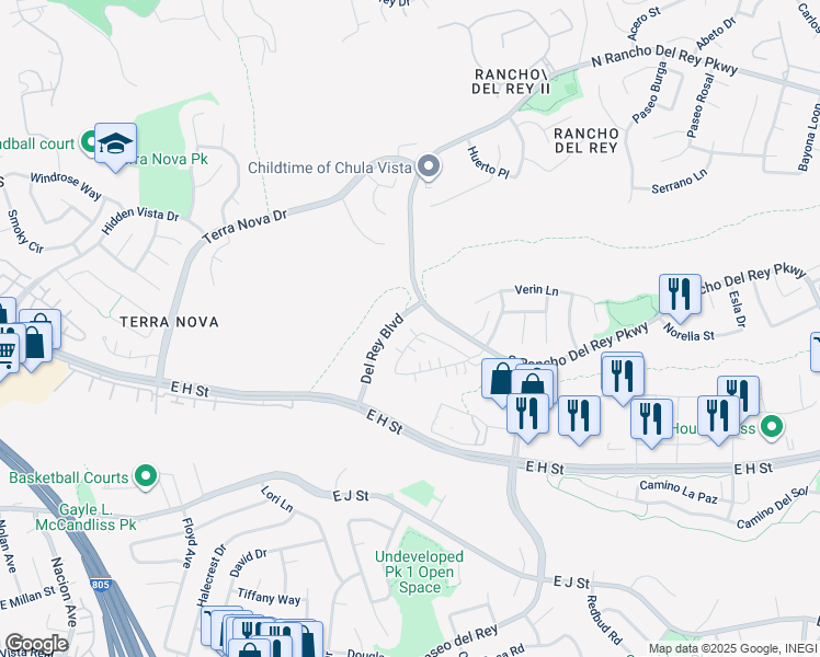 map of restaurants, bars, coffee shops, grocery stores, and more near 816 Caminito Estrella in Chula Vista