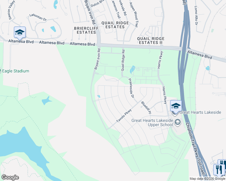 map of restaurants, bars, coffee shops, grocery stores, and more near 7417 Winterbloom Way in Fort Worth