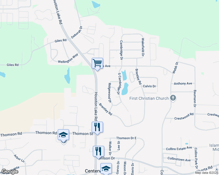 map of restaurants, bars, coffee shops, grocery stores, and more near 201 Ridgewood Drive in Centerville