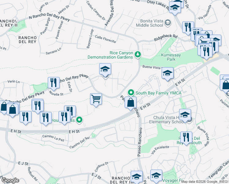 map of restaurants, bars, coffee shops, grocery stores, and more near 820 Paseo Ranchero in Chula Vista