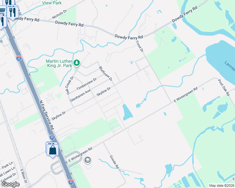 map of restaurants, bars, coffee shops, grocery stores, and more near 2 East Wintergreen Road in Hutchins