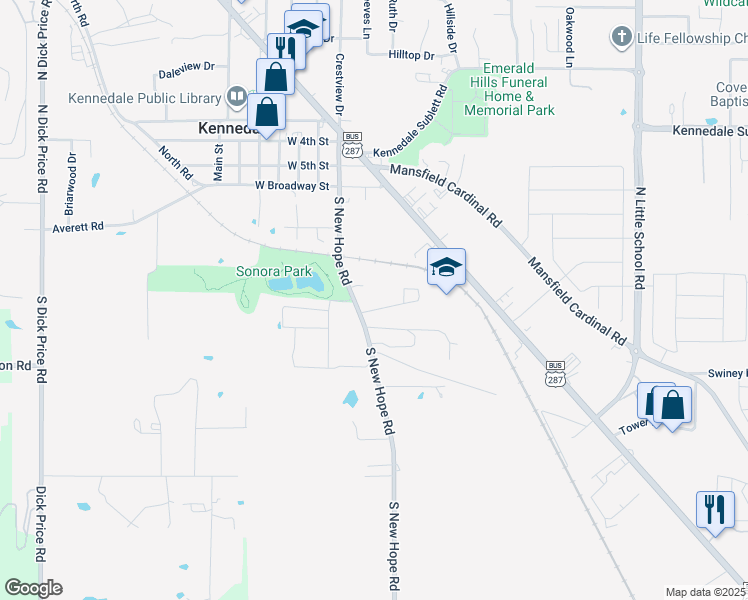 map of restaurants, bars, coffee shops, grocery stores, and more near 106 Pine Meadow Drive in Kennedale