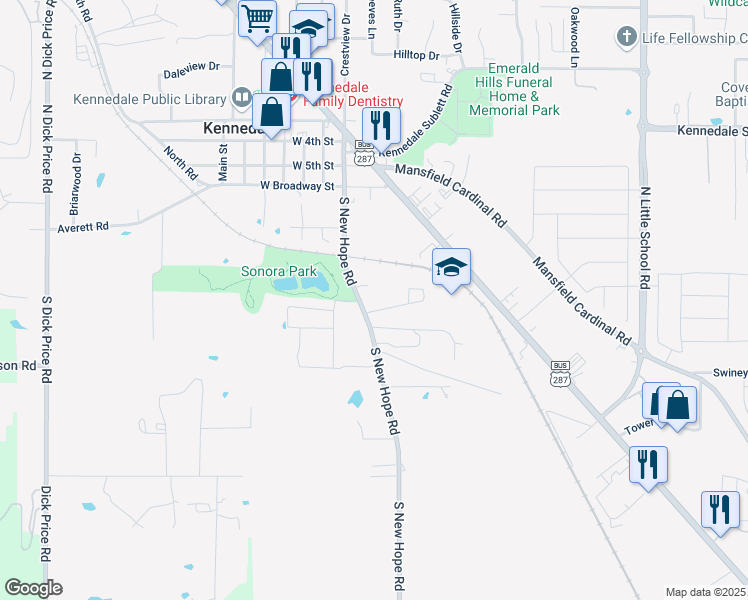 map of restaurants, bars, coffee shops, grocery stores, and more near 106 Pine Meadow Drive in Kennedale