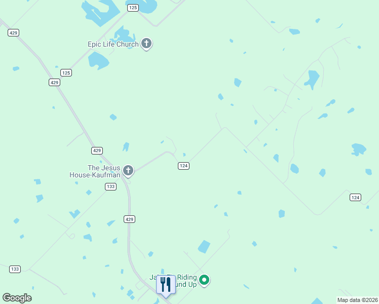 map of restaurants, bars, coffee shops, grocery stores, and more near 11177 County Road 124 in Kaufman