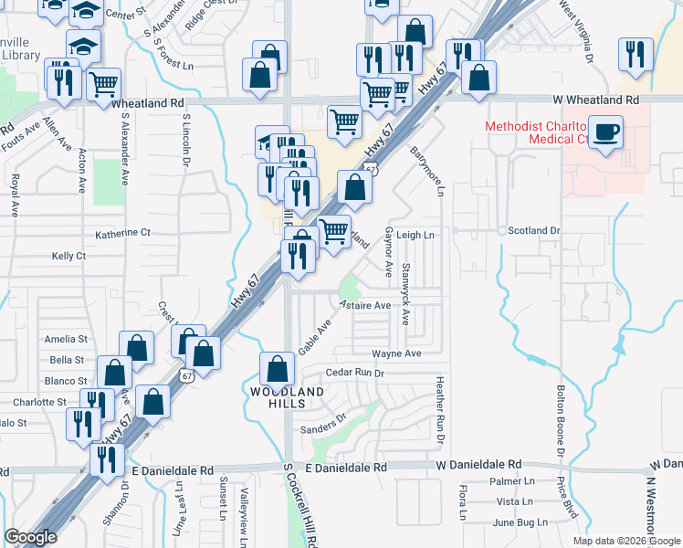 map of restaurants, bars, coffee shops, grocery stores, and more near 854 Astaire Avenue in Duncanville