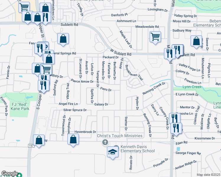 map of restaurants, bars, coffee shops, grocery stores, and more near 915 Fiero Drive in Arlington