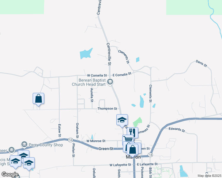 map of restaurants, bars, coffee shops, grocery stores, and more near 315 Centreville Street in Marion