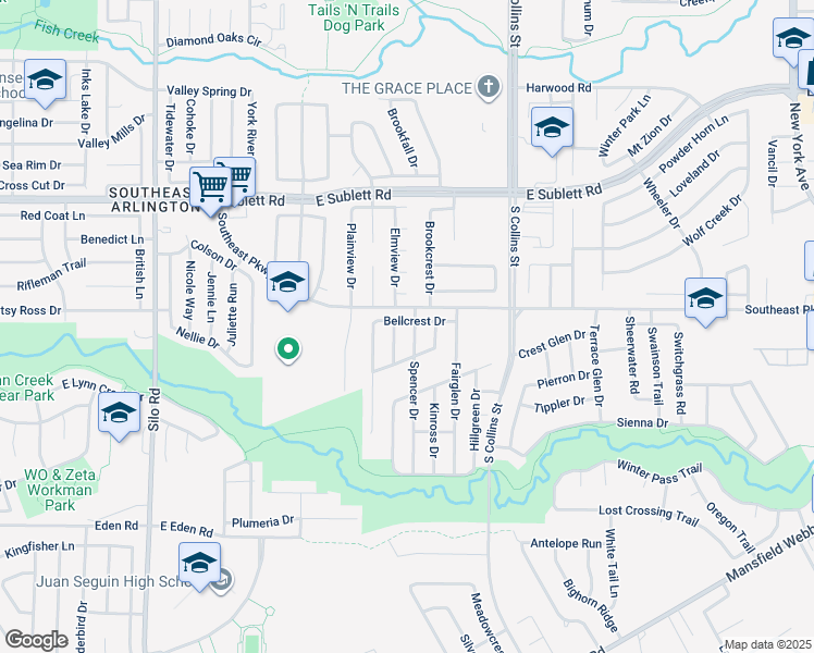 map of restaurants, bars, coffee shops, grocery stores, and more near 6500 Spencer Drive in Arlington