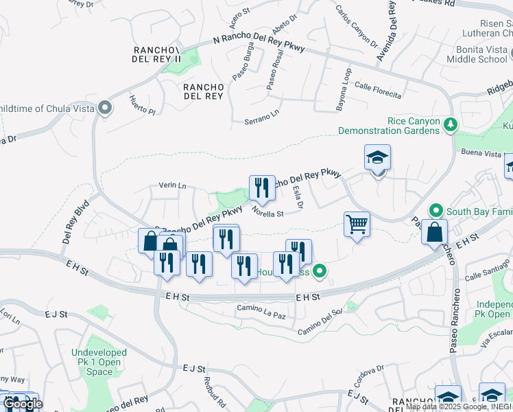 map of restaurants, bars, coffee shops, grocery stores, and more near 909 Norella Street in Chula Vista