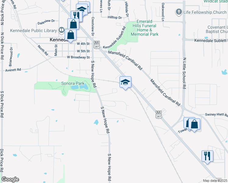 map of restaurants, bars, coffee shops, grocery stores, and more near 219 Pine Meadow Drive in Kennedale