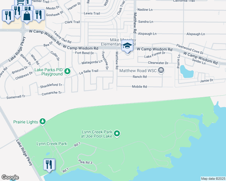 map of restaurants, bars, coffee shops, grocery stores, and more near 2007 Archer Drive in Grand Prairie