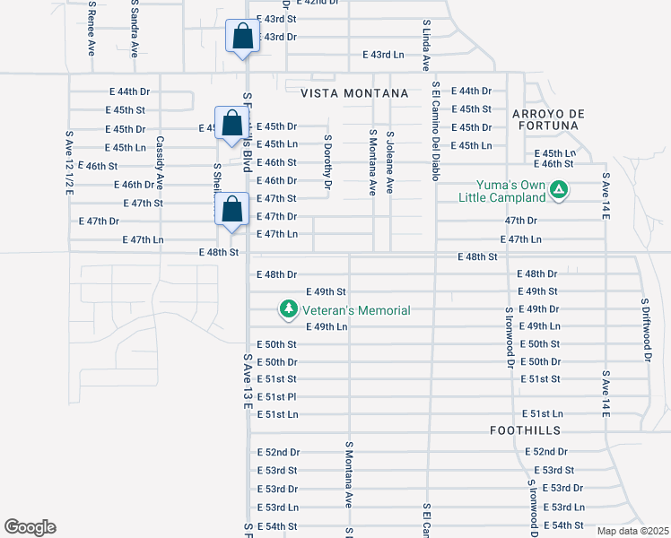 map of restaurants, bars, coffee shops, grocery stores, and more near 13318 East 49th Street in Yuma