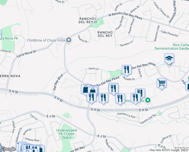 map of restaurants, bars, coffee shops, grocery stores, and more near 695 Arga Place in Chula Vista