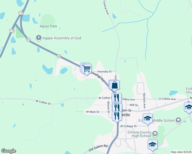 map of restaurants, bars, coffee shops, grocery stores, and more near 365 Kowaliga Road in Eclectic