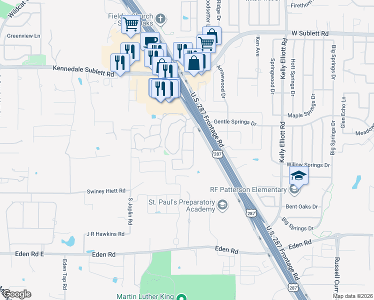 map of restaurants, bars, coffee shops, grocery stores, and more near 4901 Pacific Drive in Arlington