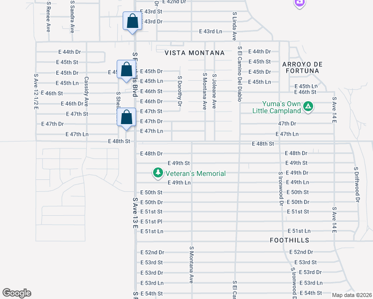 map of restaurants, bars, coffee shops, grocery stores, and more near 13314 East Co 13th Street in Yuma