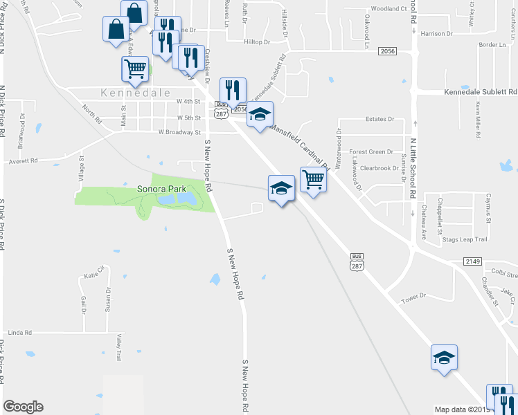 map of restaurants, bars, coffee shops, grocery stores, and more near 208 Pine Meadow Drive in Kennedale