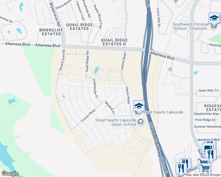 map of restaurants, bars, coffee shops, grocery stores, and more near 6109 Tuscan Lane in Fort Worth