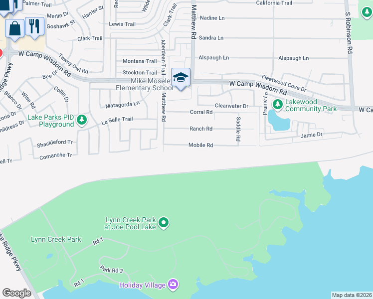 map of restaurants, bars, coffee shops, grocery stores, and more near 1814 Mobile Road in Grand Prairie