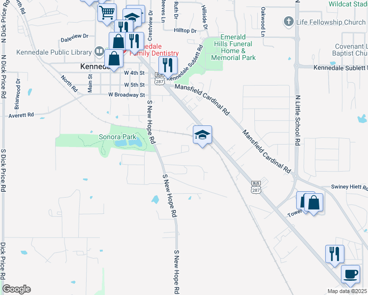 map of restaurants, bars, coffee shops, grocery stores, and more near 217 Pine Meadow Drive in Kennedale