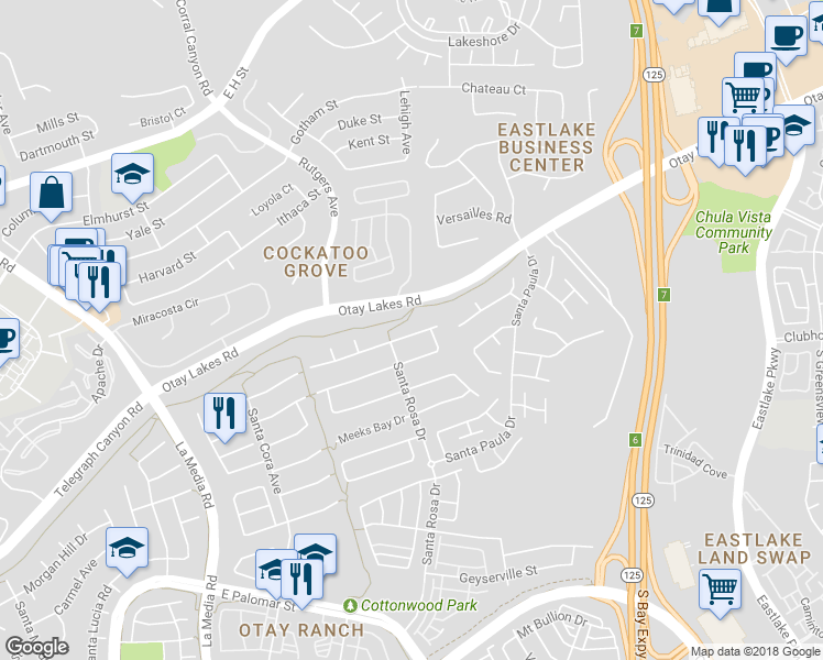 map of restaurants, bars, coffee shops, grocery stores, and more near 1917 Lagrange Road in Chula Vista