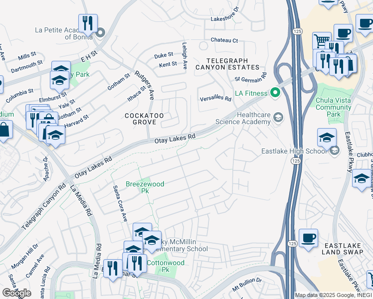 map of restaurants, bars, coffee shops, grocery stores, and more near 1921 Lagrange Road in Chula Vista