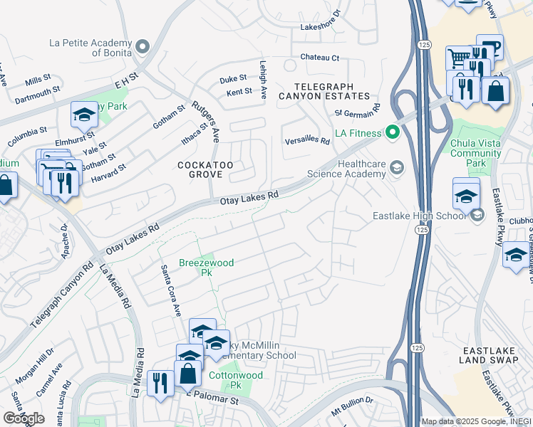 map of restaurants, bars, coffee shops, grocery stores, and more near 1917 Lagrange Road in Chula Vista