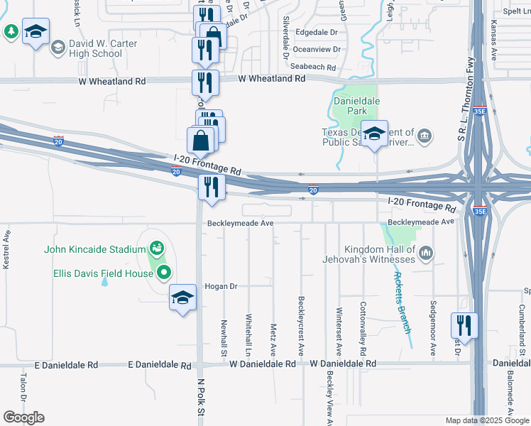 map of restaurants, bars, coffee shops, grocery stores, and more near 7 Interstate 20 Frontage Road in Dallas