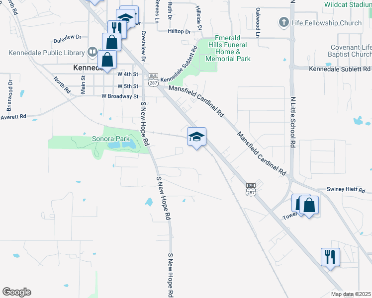 map of restaurants, bars, coffee shops, grocery stores, and more near 208 Pine Meadow Drive in Kennedale