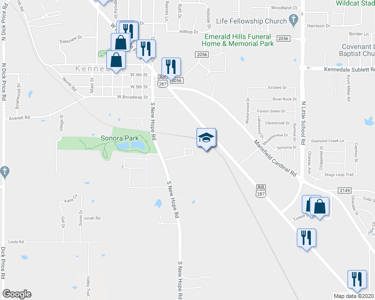 map of restaurants, bars, coffee shops, grocery stores, and more near 208 Pine Meadow Drive in Kennedale
