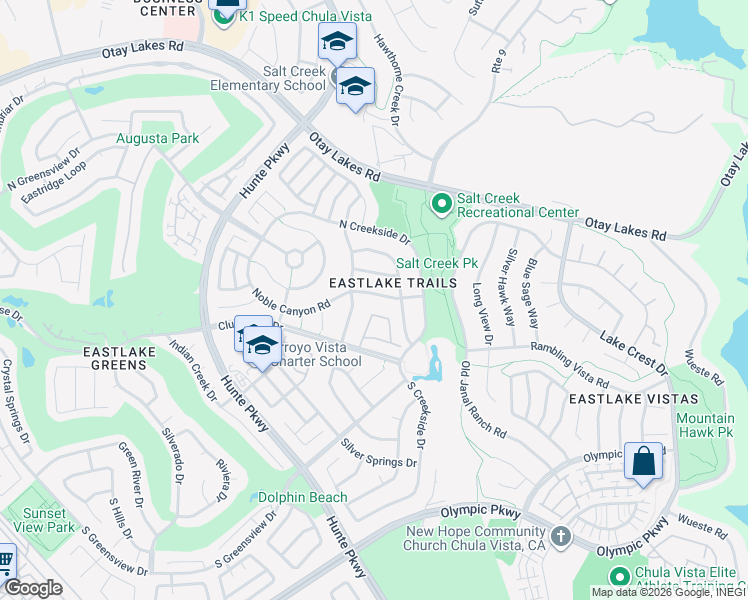 map of restaurants, bars, coffee shops, grocery stores, and more near 2636 Noble Canyon Road in Chula Vista
