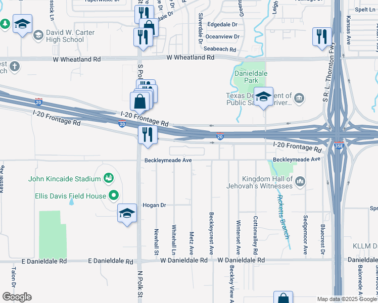map of restaurants, bars, coffee shops, grocery stores, and more near 801 Beckleymeade Avenue in Dallas